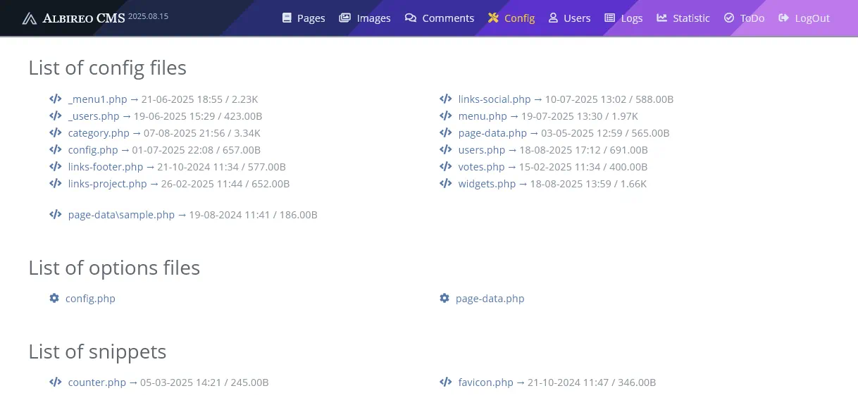 Админ-панель в Albireo CMS